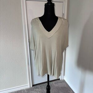 Pink Lily Waffle V Neck